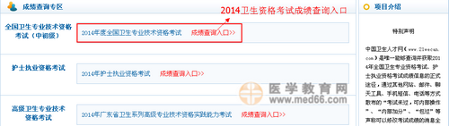 2014卫生资格考试成绩查询入口