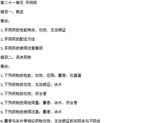2015年中医执业医师《中药学》考试大纲