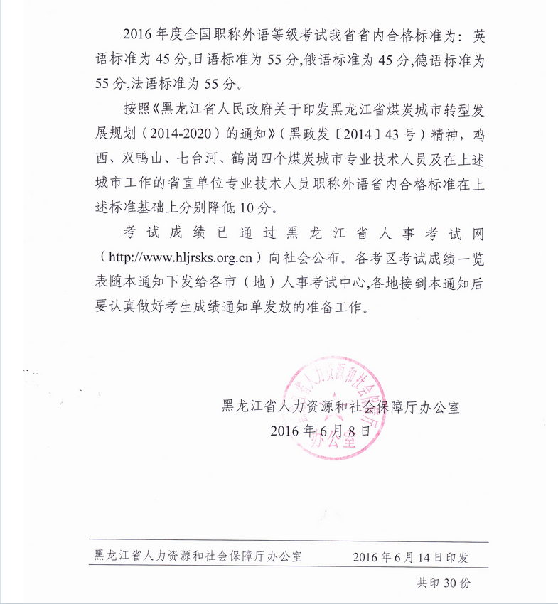 黑龙江省职称英语合格标准公布