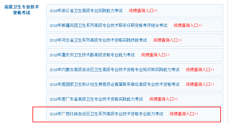 广西2016年卫生高级专业技术资格考试成绩公布