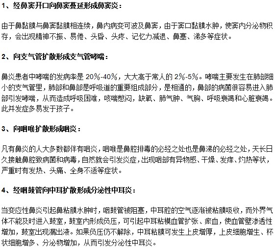 鼻炎如果不及时治疗可能扩散引发以下疾病