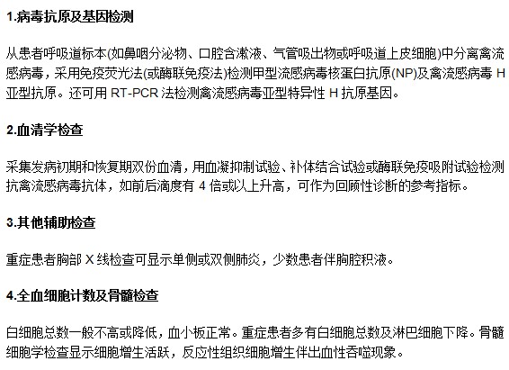 疑似禽流感病人需要做哪些化验检查？