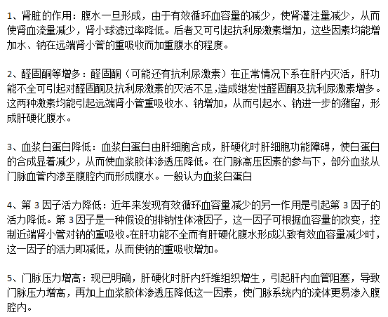 临床上导致肝硬化形成腹水的主要因素分别是什么？