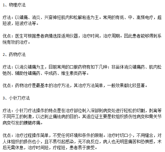 临床上腰腿痛的西医治疗方法及各自优缺点分别是什么？