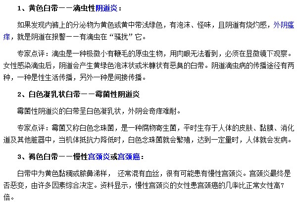 由于白带颜色的不同所导致的妇科疾病也不同