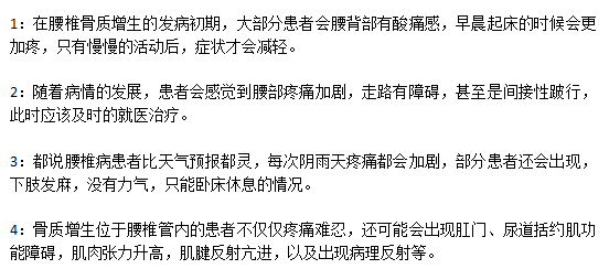 腰椎骨质增生腰椎不同时期的症状分别表现为什么？