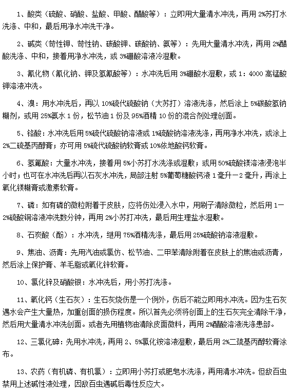 各种化学烧伤的紧急处理汇总