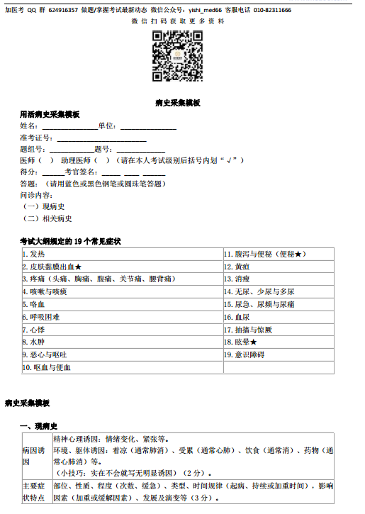 临床助理医师实践技能病史采集模板/考点汇总（图片）