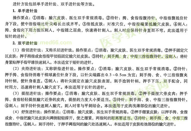 2019年中医医术确有专长《针灸技术》基础知识讲解：毫针进针法