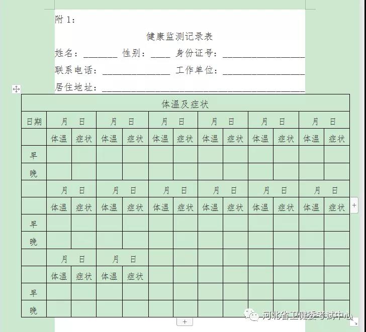 健康监测记录表 健康监测记录表