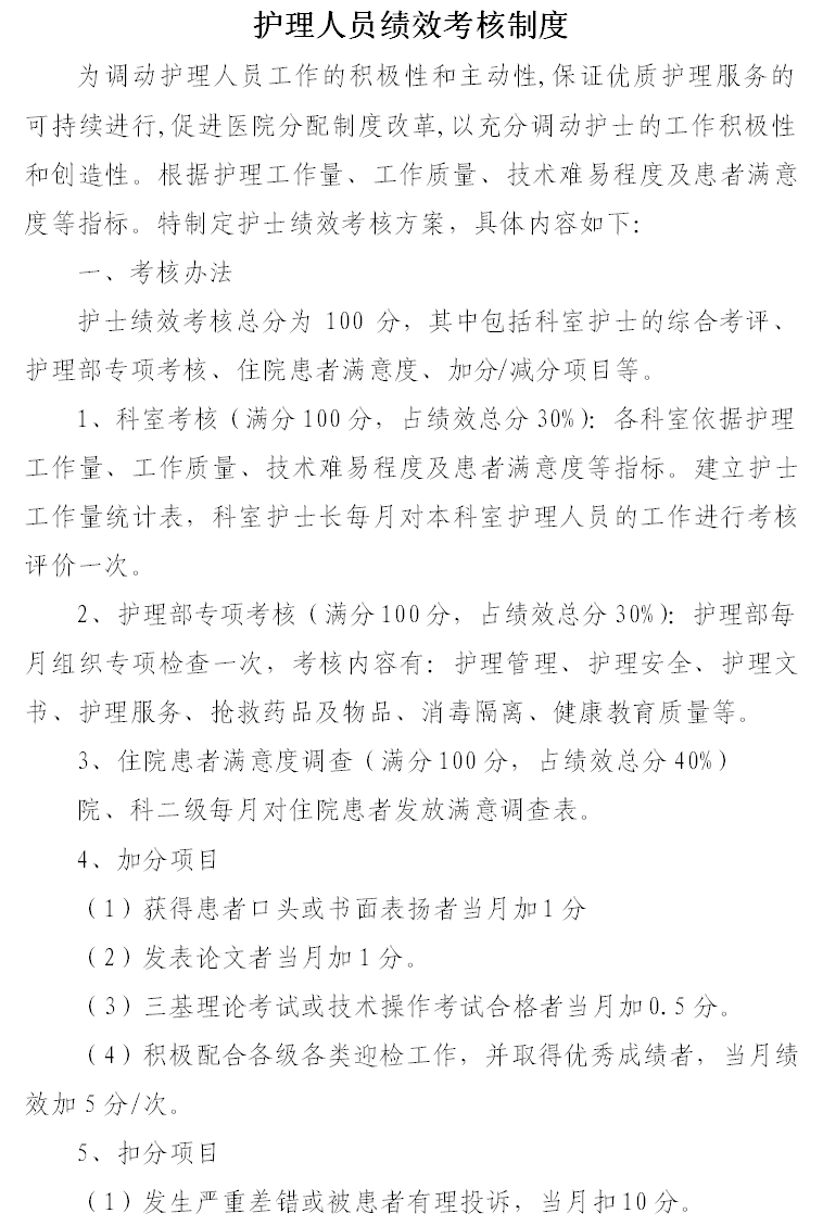 护士绩效考核办法