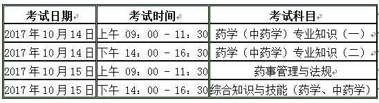 2017执业药师考试时间安排