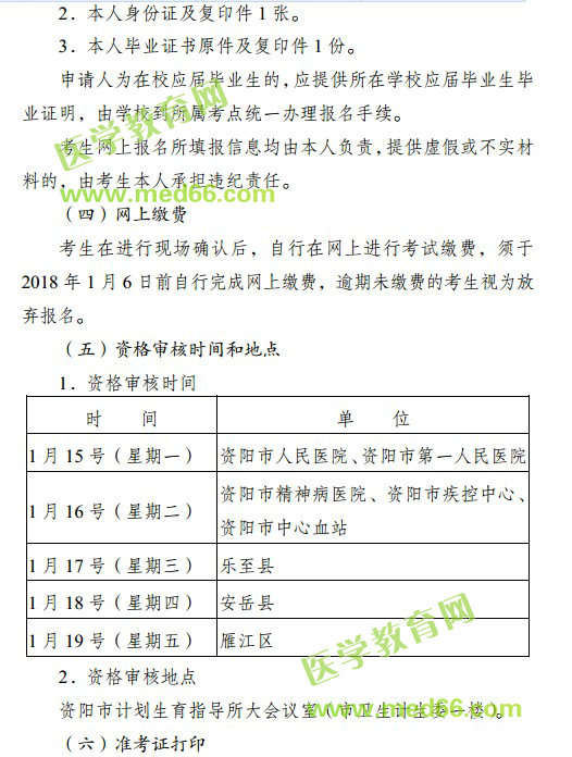 2018年四川省资阳市护士资格考试报名|现场审核时间