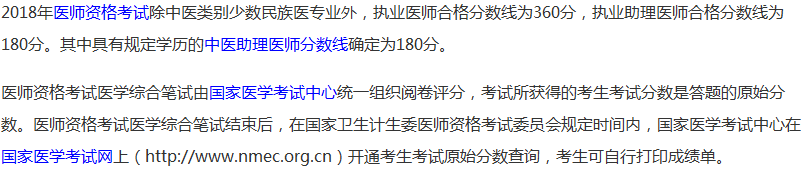 重庆市2018年中医医师资格考试分数线公布了吗？