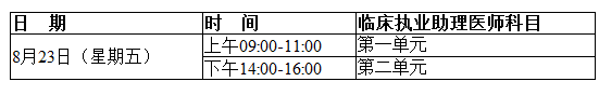 2019临床助理医师考试时间
