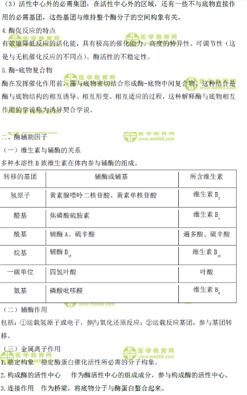 临床执业医师考点精粹：生物化学高频考点串讲“酶”